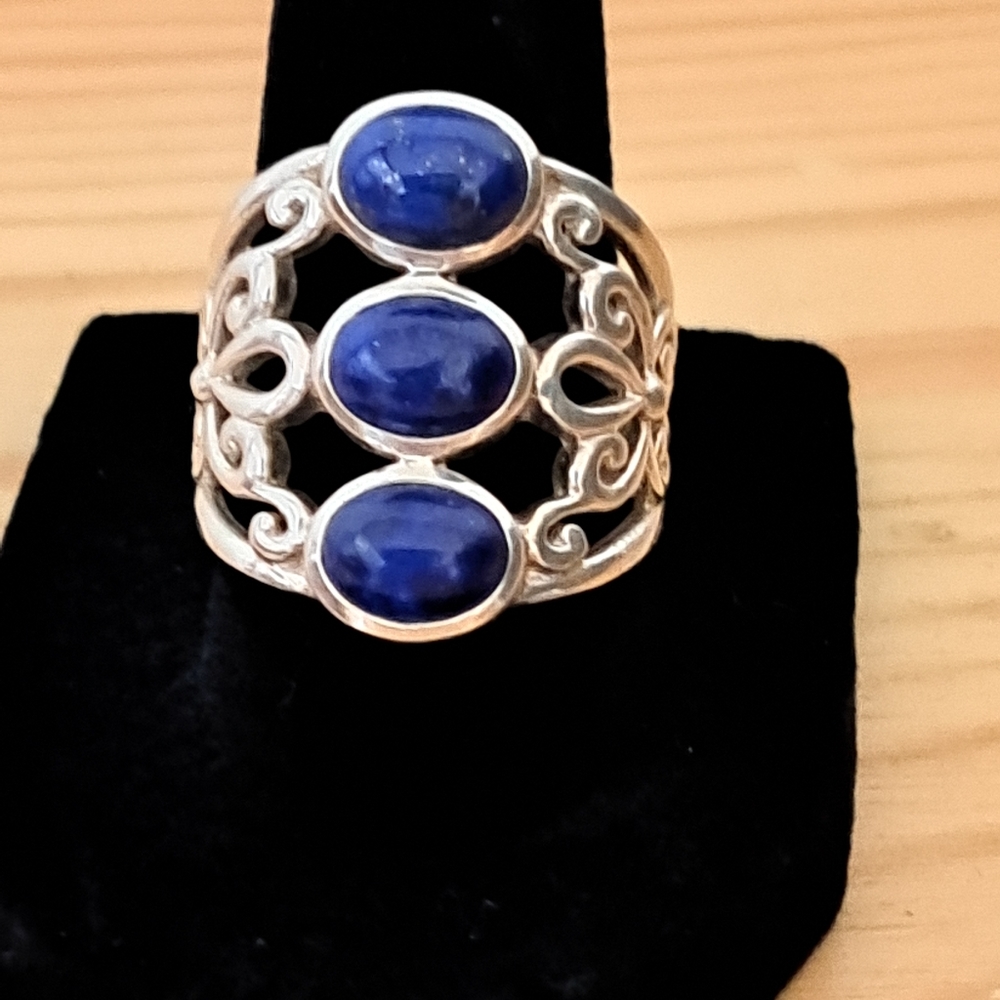 Beautiful Triple Lapis Lazuli Sterling Ring